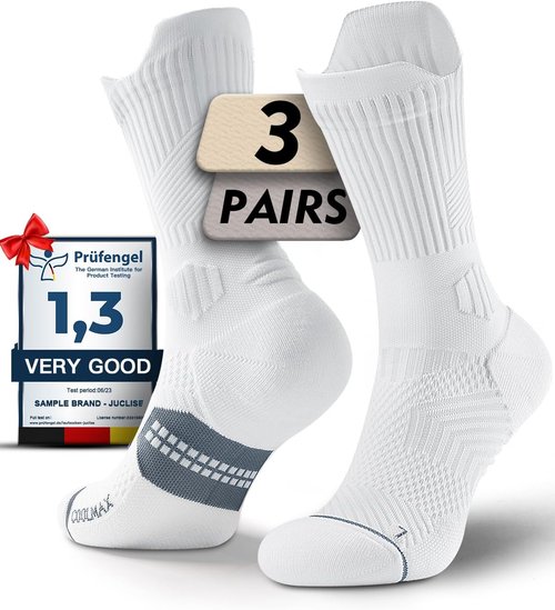 Juclise Compression Crew Running Socks - Moisture-Wicking Coolmax Bamboo Viscose | Anti-Blister Padded Design