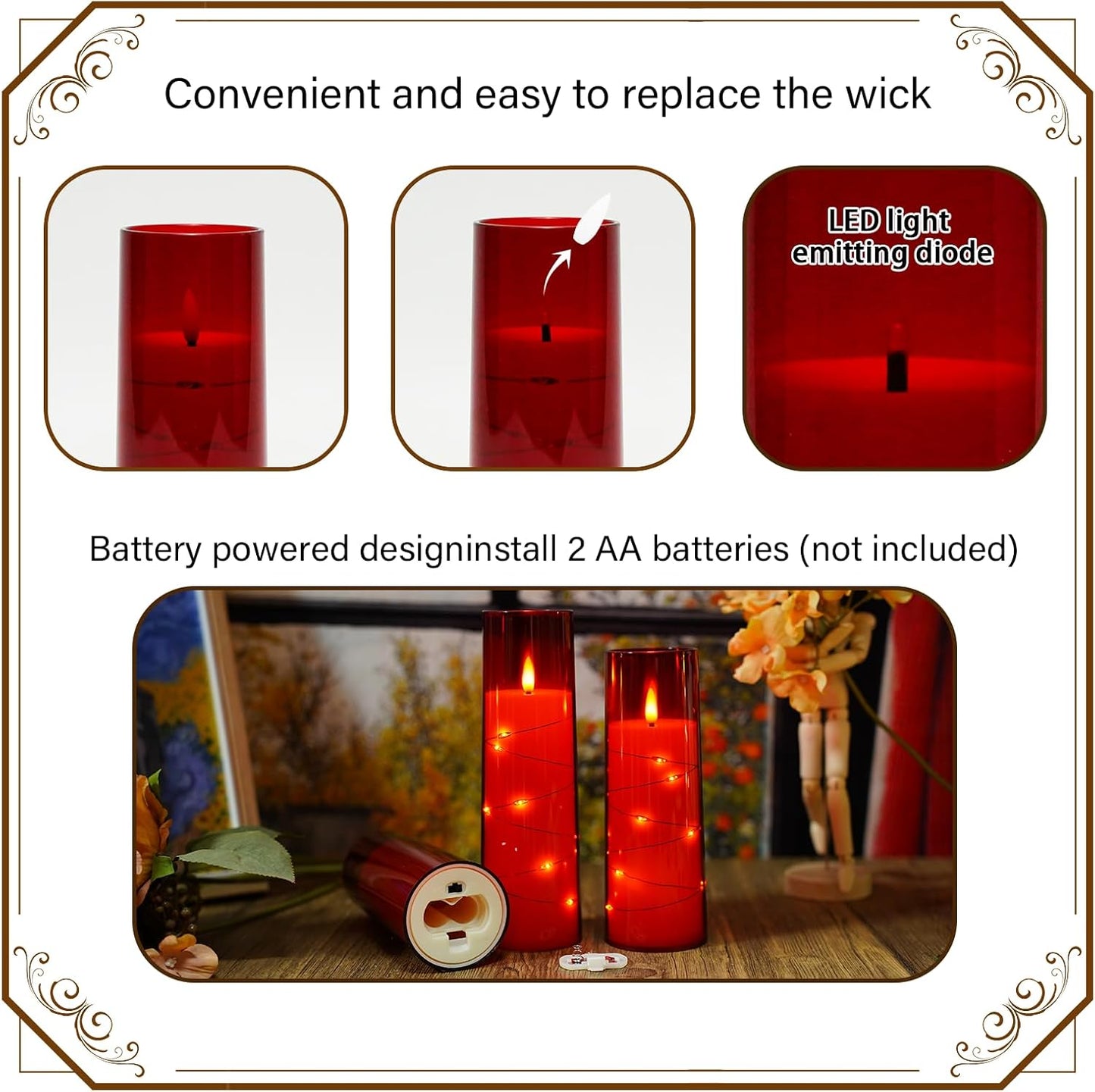 Flameless LED Pillar Candles Set - 9 Pcs White with Remote & Star String for Home Decor
