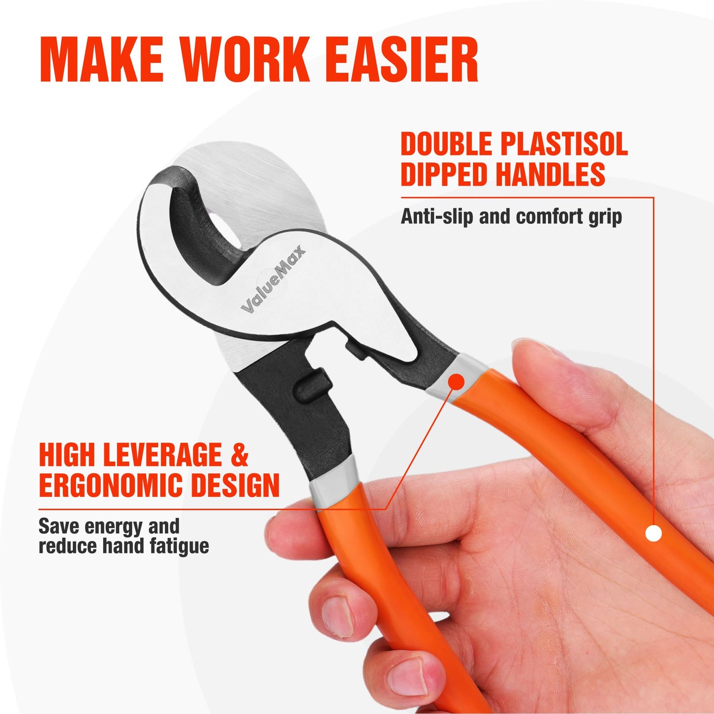 ValueMax 10-Inch Heavy-Duty Cable Cutter for Aluminum, Copper Battery Cables and Communication Wires