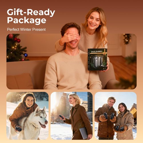 Hand Warmers Rechargeable 2 Pack,8000mAh Dual-Sided 5 Level Electric Pocket Heater with Built-in USB-C Cable, Full-Palm Fast Heating 24hrs, LED Display, Gifts for Men Women