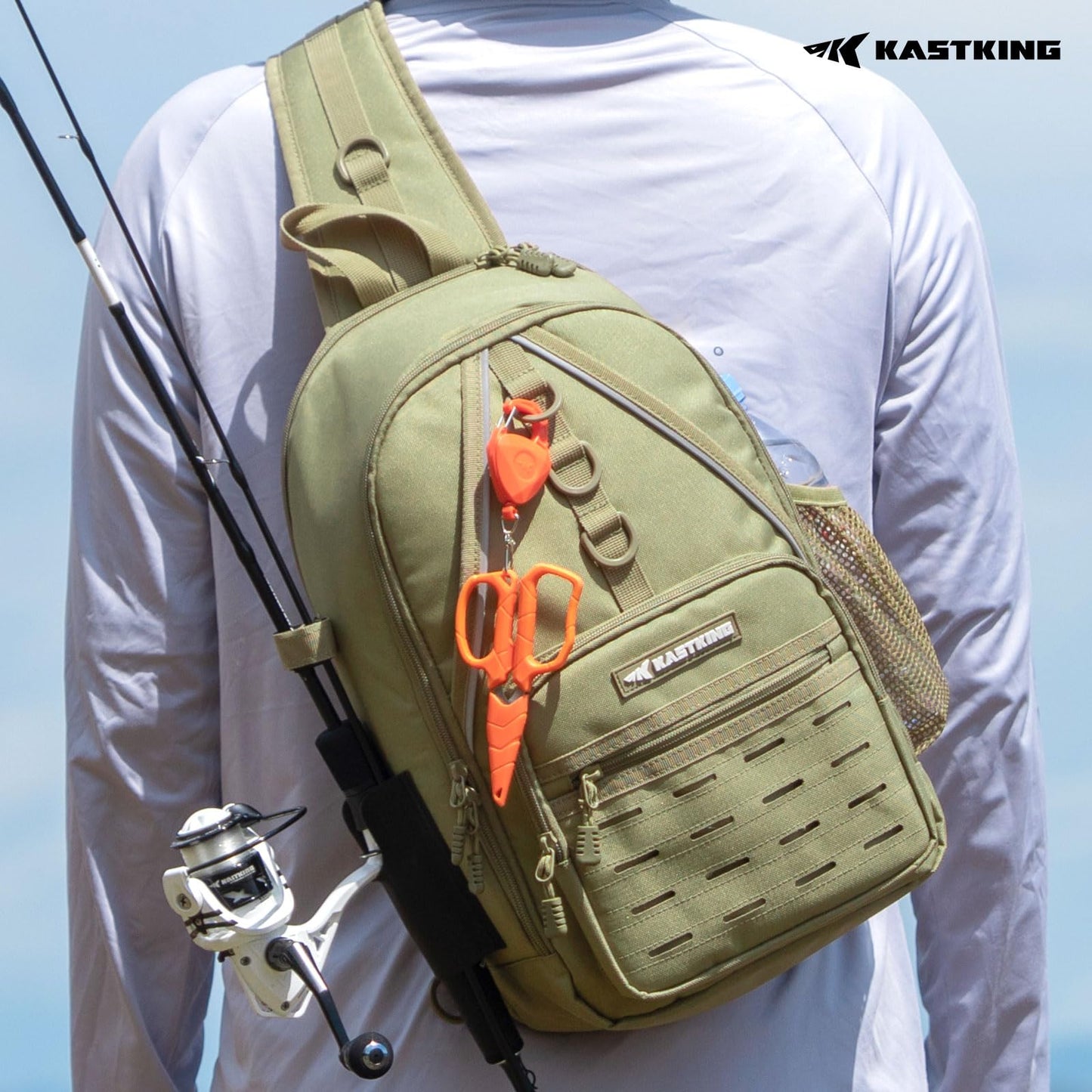 KastKing Karryall Sling Tackle Bag–Fishing Sling Pack,Fishing Backpack With Rod Holder,MOLLE System,Soft Bait & Gear Storage
