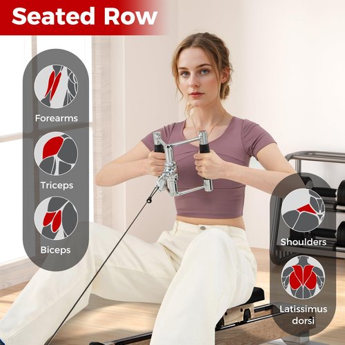 Goplus Cable Machine Attachment Set, 4PCS/ 5PCS LAT Pulldown Attachments w/V-Shaped Press Down Handle, Tricep Rope, Double D Handle, Weight Machine Accessories for Home Gym (5PCS-add a Straight Bar)