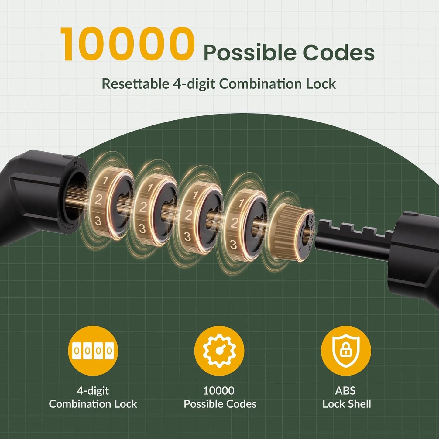 Titanker Bike Lock Cable - 4 Feet Self-Coiling Combination Lock for Kids | Black, 5/16 Inch Diameter