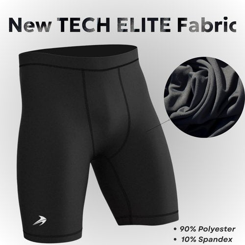 Men’s Compression Shorts Workout & Training | Performance Spandex Baselayer Athletic Gym, Running, Rowing Underwear 8" Tech Elite Black Large