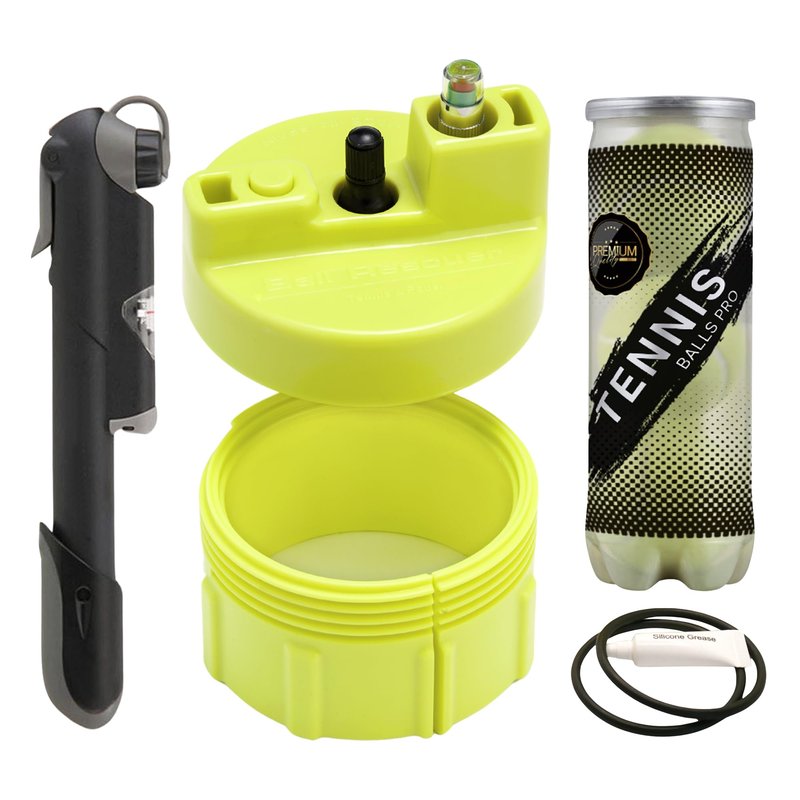 BALL RESCUER: Tennis Ball Pressurizer Premium Kit - Converts Compatible Tennis Ball Container to a 30 psi Pressurizer & Extends Ball (Includes Maintenance Kit, Compatible Container & Pump)