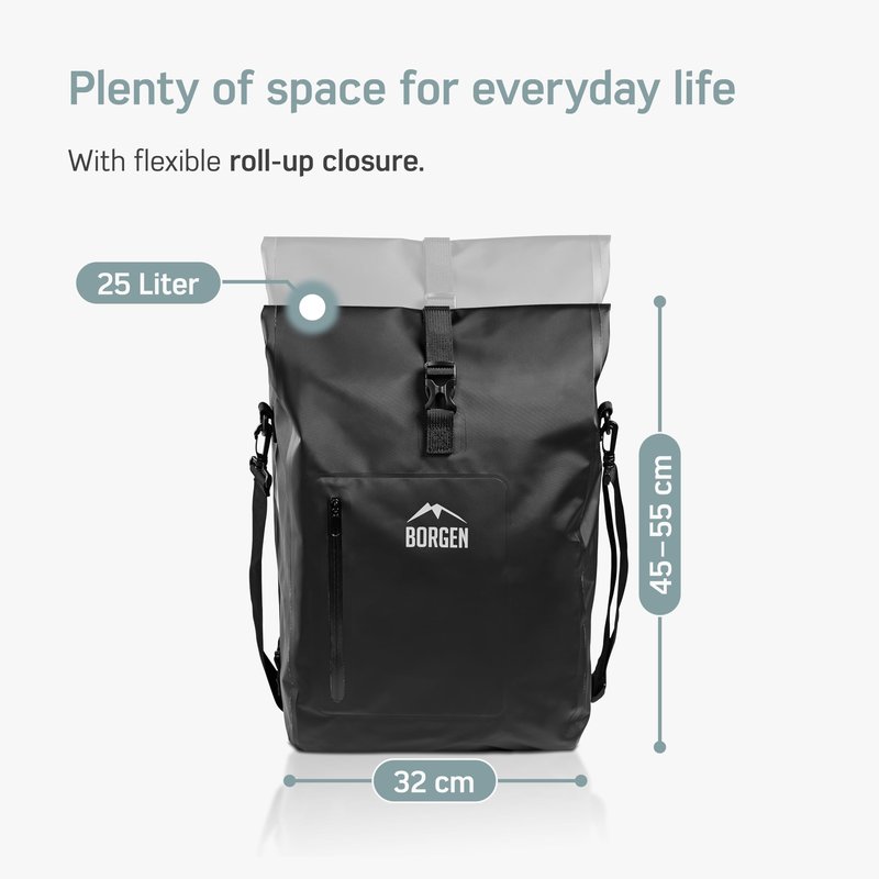 Borgen bike rack bag - 25 L - 100% waterproof - carrying handle and shoulder strap - rear panniers, panniers bike bags, pannier rack bag