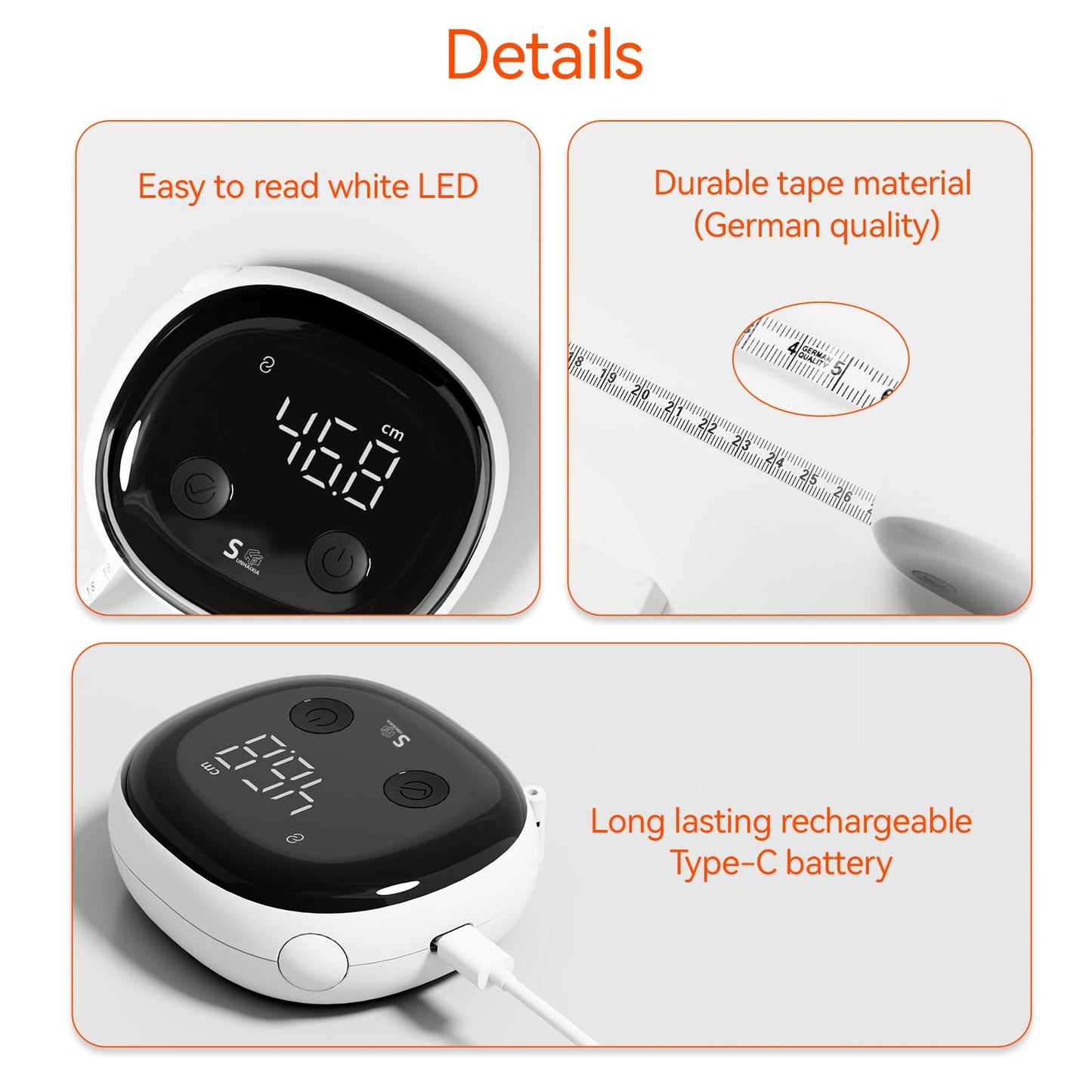 Fitdays Smart Body Tape Measure | Bluetooth Body Fat BMI Tool with LED HD Display & Auto-Retract | Fitness & Weight Loss Tracker for Waist/HIPS/Arms | Fitdays App Sync (Black)