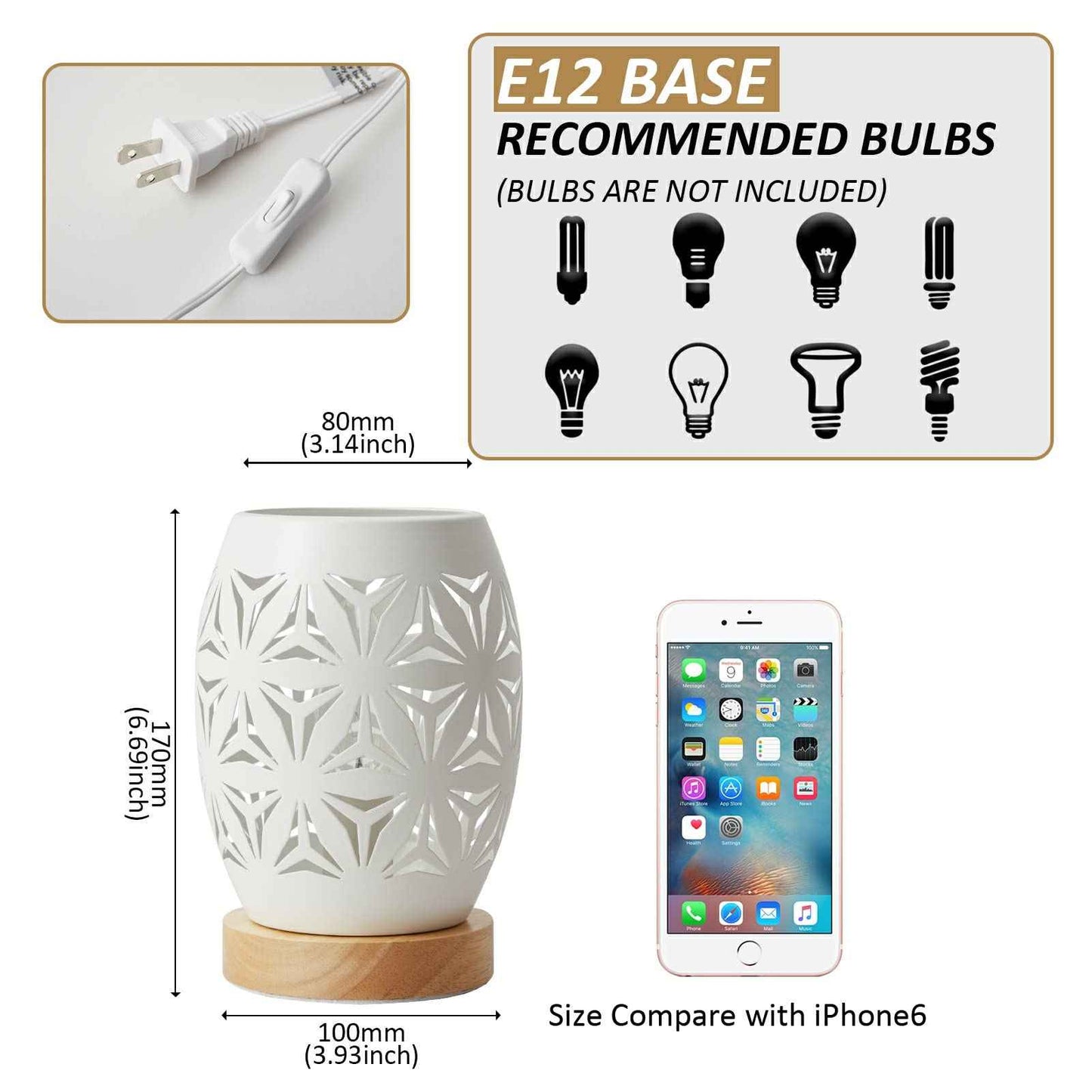 OuXean Bedside Table Lamp, Small Night Light Metal Lampshade and Wood Base, E12 40W Desk Lamp for Bedroom Living Room Home Decor Office Restaurant Bar, White, Without Bulb