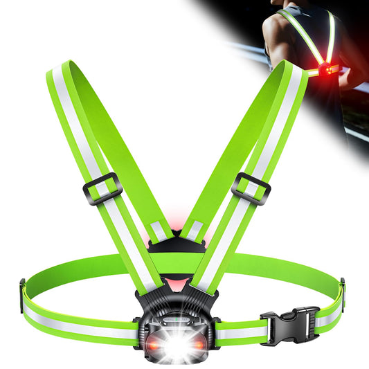 ISEYOU Running Lights for Runners, 500 Lumens Running Light with Rear Light, 45° Adjustable Tilt & IPX4 Waterproof Rechargeable Reflective Vest Gear for Night Walking/Cycling/Jogging/Hiking
