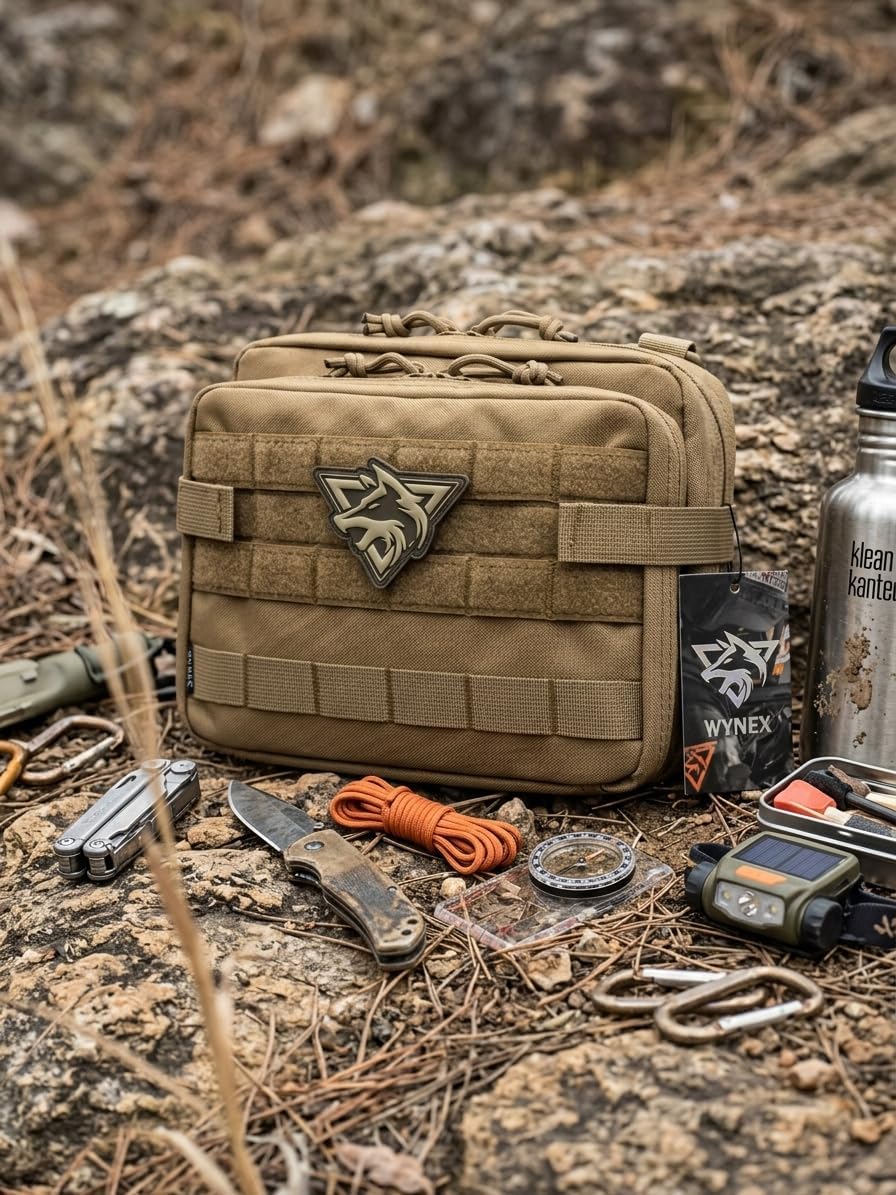 WYNEX Tactical Large Admin Pouch - Double Layer Molle EDC Utility Pouch with Map Sleeve & Flag Patch