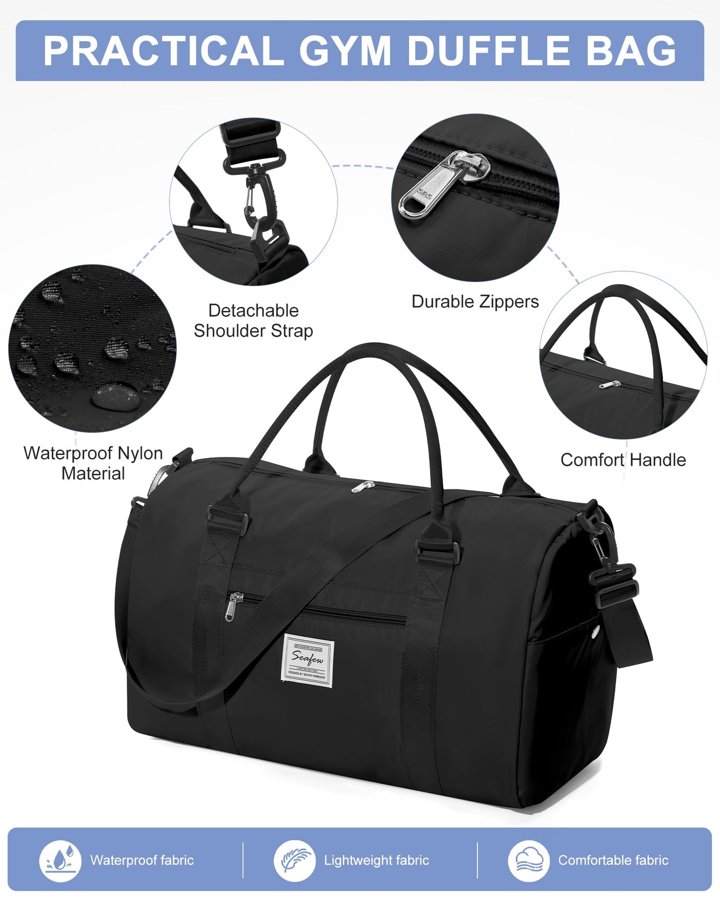 Gym Bag Womens Mens with Shoes Compartment and Wet Pocket Travel Duffel Bag for Women for Plane Sport Gym Tote Bags with Toiletry Bag Waterproof Weekend Overnight Carry on Bag Hospital Holdalls