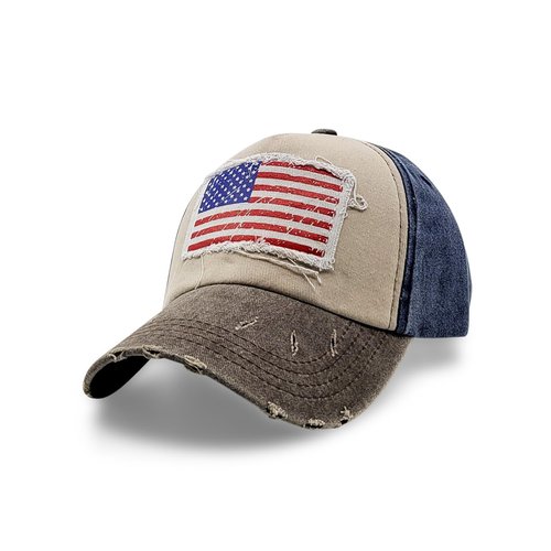 epicW Low Profile Hats for Men - USA Basball Hat, American Flag Cap, Distressed Vintage Style Retro Trucker Hat Brown/Blue