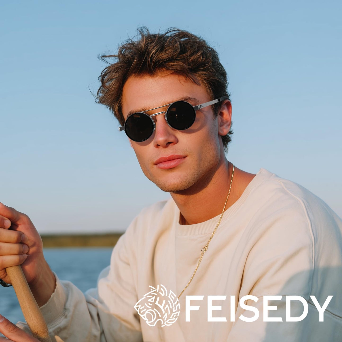 FEISEDY Adjustable Tint Aviator Polarized Sunglasses, 1-9 Gear Manual Dimming, Steampunk Round ND Filter Lenses UV400 B0319