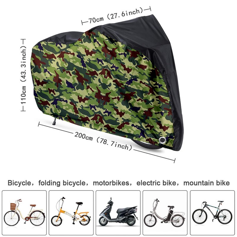 Roctee Bicycle Cover Waterproof Wind Rain Snow Proof Outdoor Mountain Bike Road Travel Bike Cycle Covers with Storage Bag, 78.7''(L) * 27.6''(W) * 43.3''(H) for XL Size (Black & Camo)