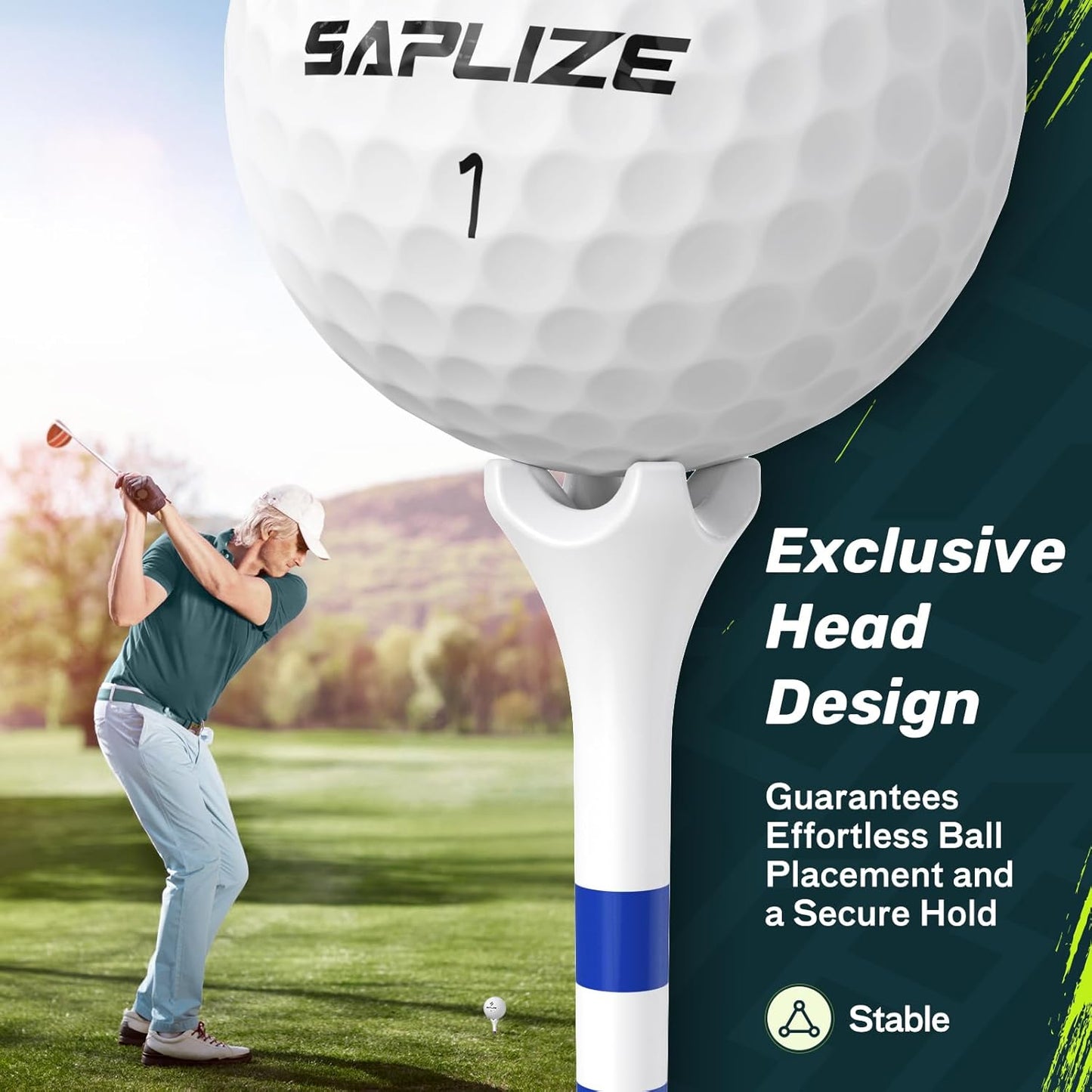 SAPLIZE Golf Tees - Upgraded 4-Prong Design for Reduced Friction & Side Spin | Available in 50/100/120/200 Pack