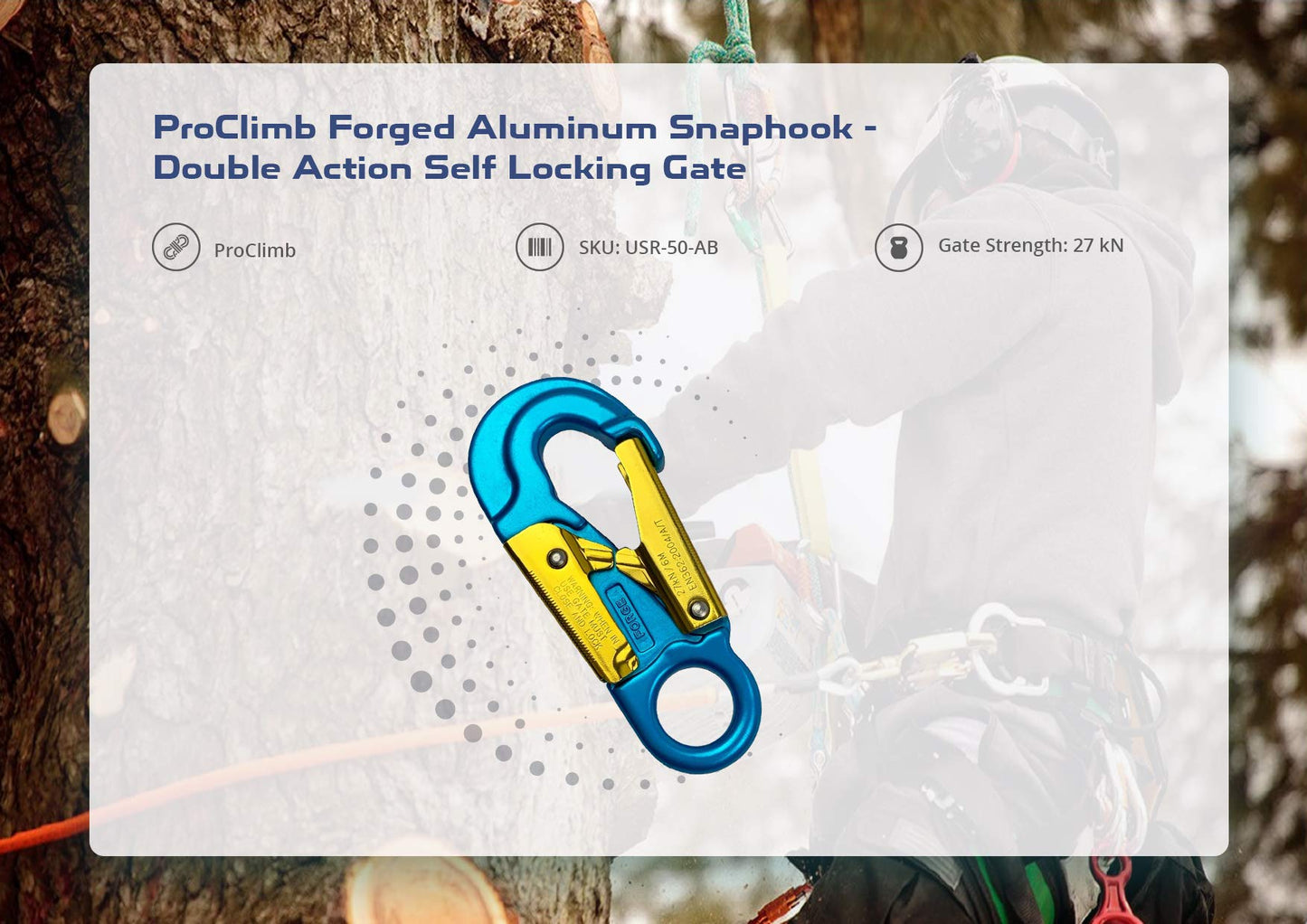 ProClimb Forged Aluminum Snaphook - Double Action Self Locking Gate, Captive Eye 27 kN - Blue- Carabiner Snaphook- Self Locking Snap Hook- Aluminum Hardware