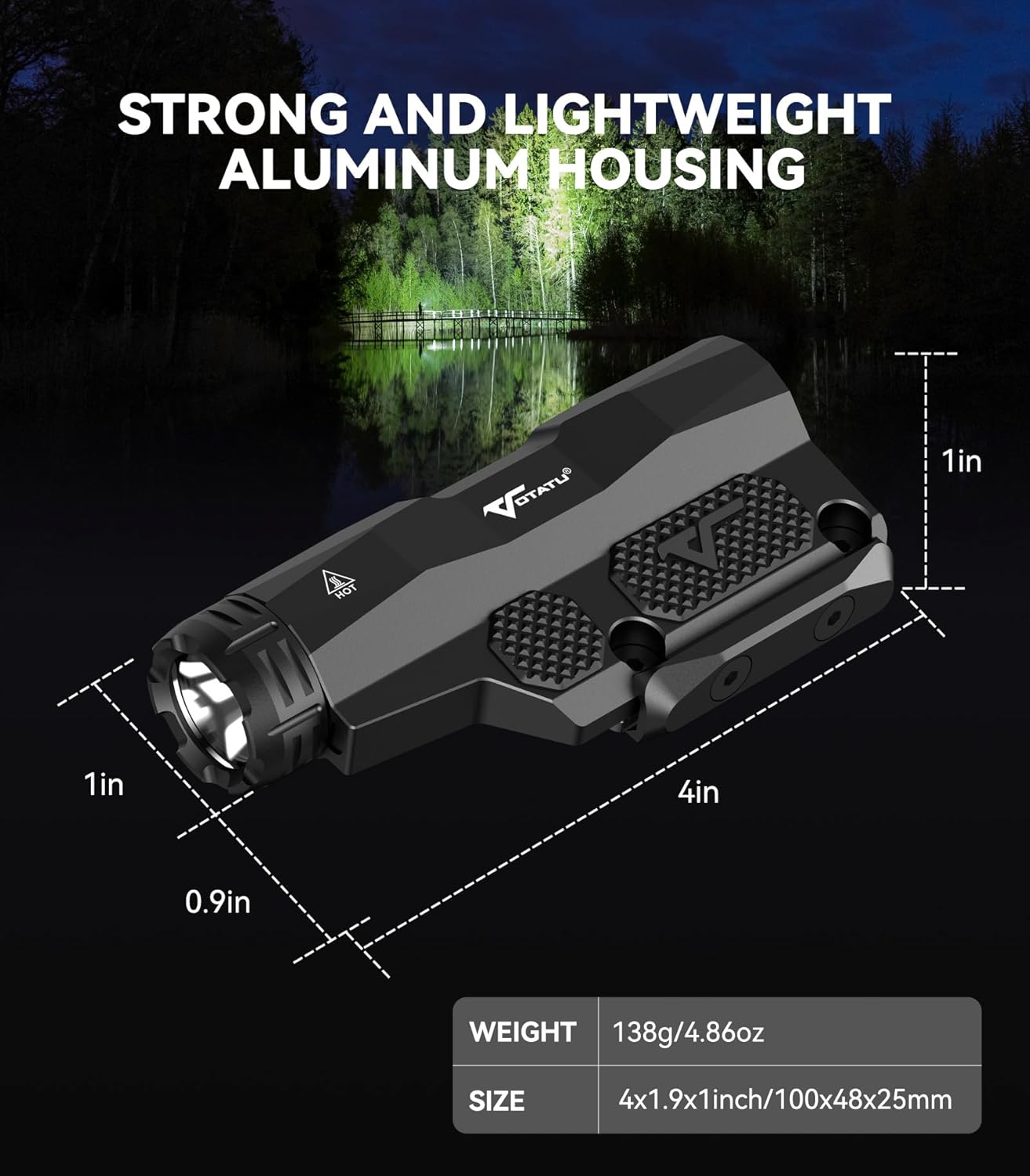 VOTATU ML50 Tactical Flashlight - 2400 Lumens Picatinny/Mlok Rifle Light with Rechargeable Battery & Pressure Pad Switch
