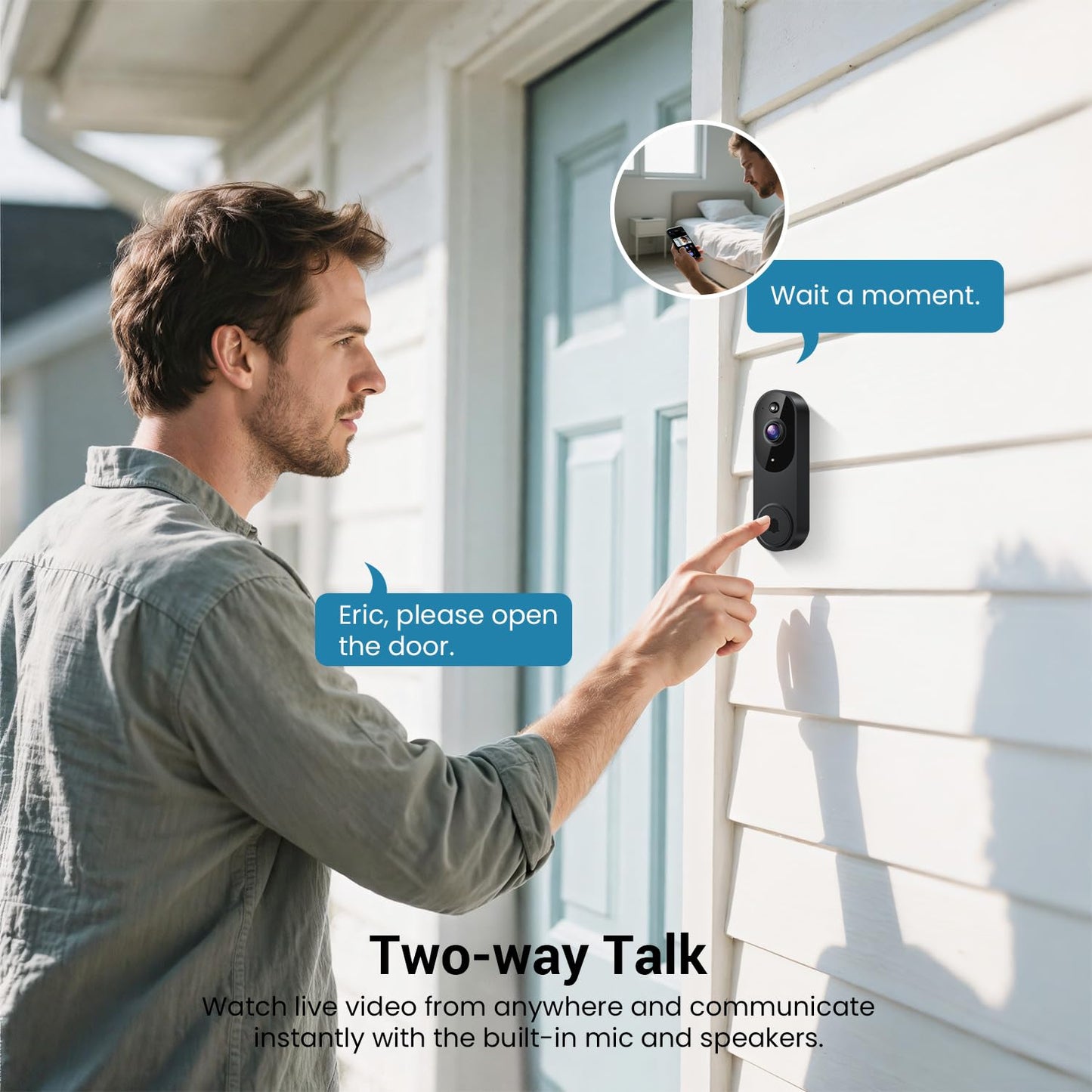 LinkSear Wireless Video Doorbell Camera, Smart AI Human Detection, Real-Time Notification, Night Vision, 2-Way Audio, Cloud Storage, 2.4G WiFi, Indoor Outdoor Surveillance (Without Receiver)