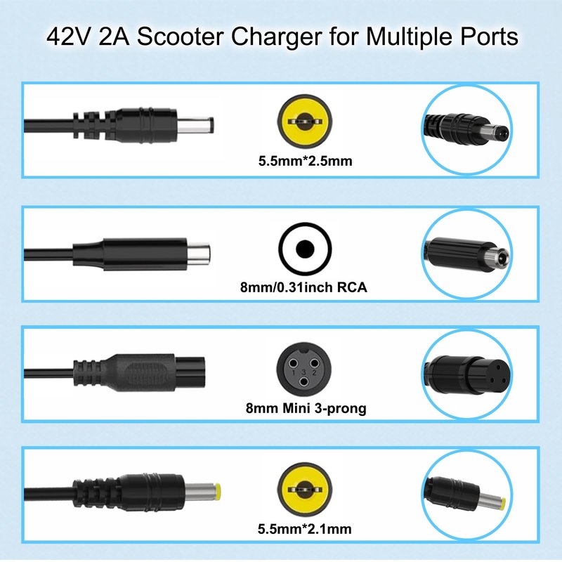 42V 2A Scooter Charger 4 in 1 Removable Connector for 36V Pocket Mod, Sports Mod Lithium Battery Compatible with GOTRAX,Ninebot,Hiboy Electric Scooter Charger