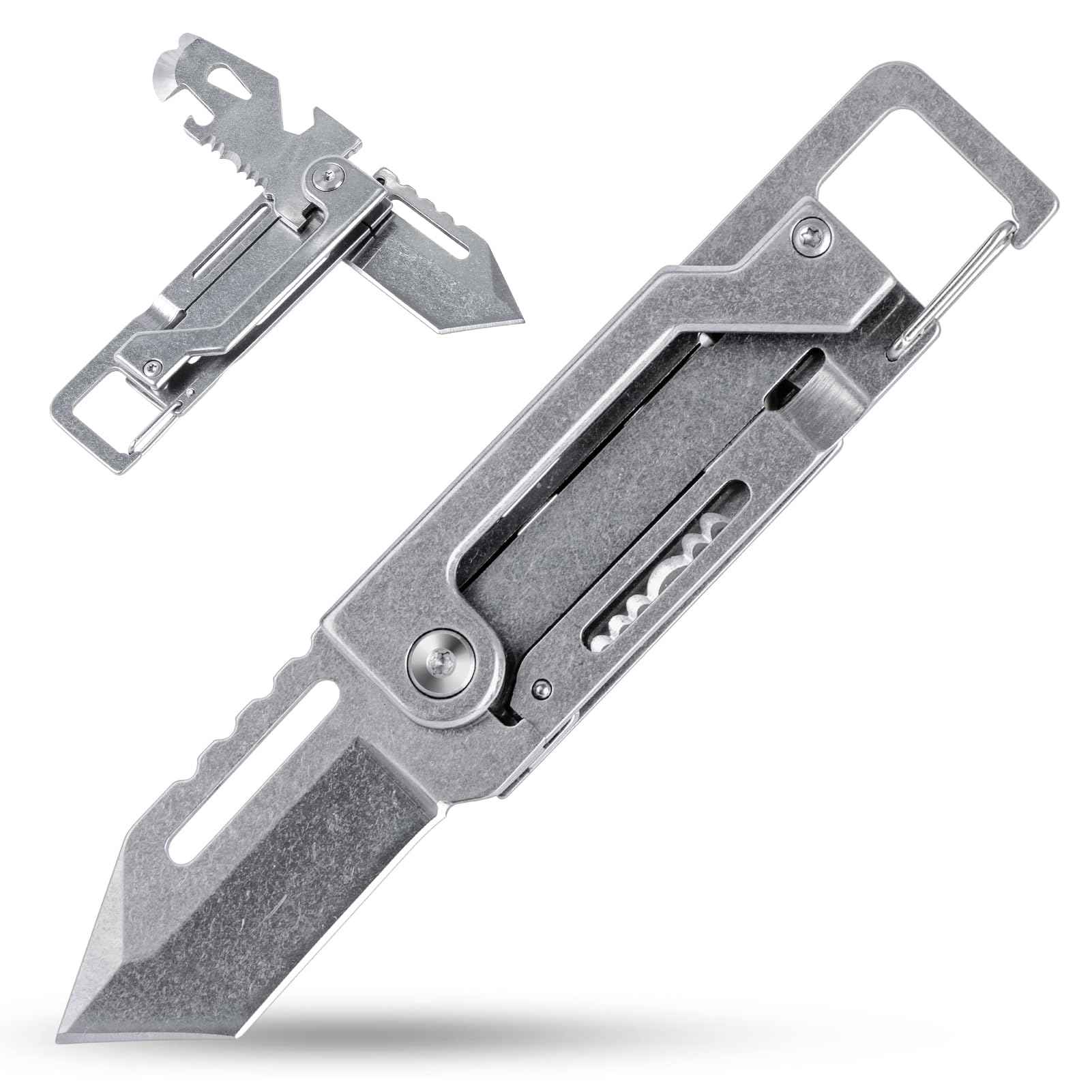 EDCFANS Keychain Multitool Knife, Multi Tools Keychains, Fathers Day Dad Gifts for Men, Tanto Pocket Knives with Clip, Bottle Opener, Box Cutter, Pry Bar, Screwdriver Wrench, EDC Hiking Camping Gear