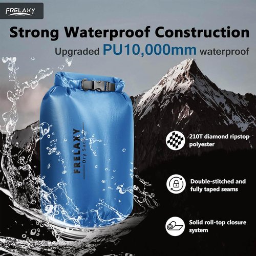 Frelaxy Waterproof Dry Bag Set - Lightweight & Durable 5L, 15L, 25L for Hiking, Camping & Boating | 3 Pack - Blue