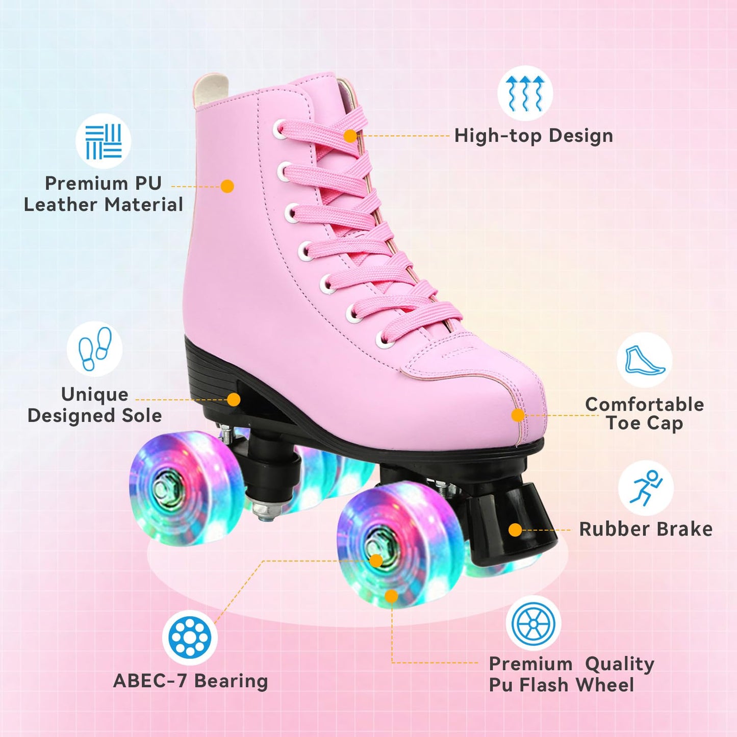 XUDREZ Roller Skates for Women Men Cozy PU Leather High-top Roller Skates for Beginner Double-Row PU Wheels, Professional Indoor Outdoor Roller Skates with Shoes Bag (Pink Flash,38)