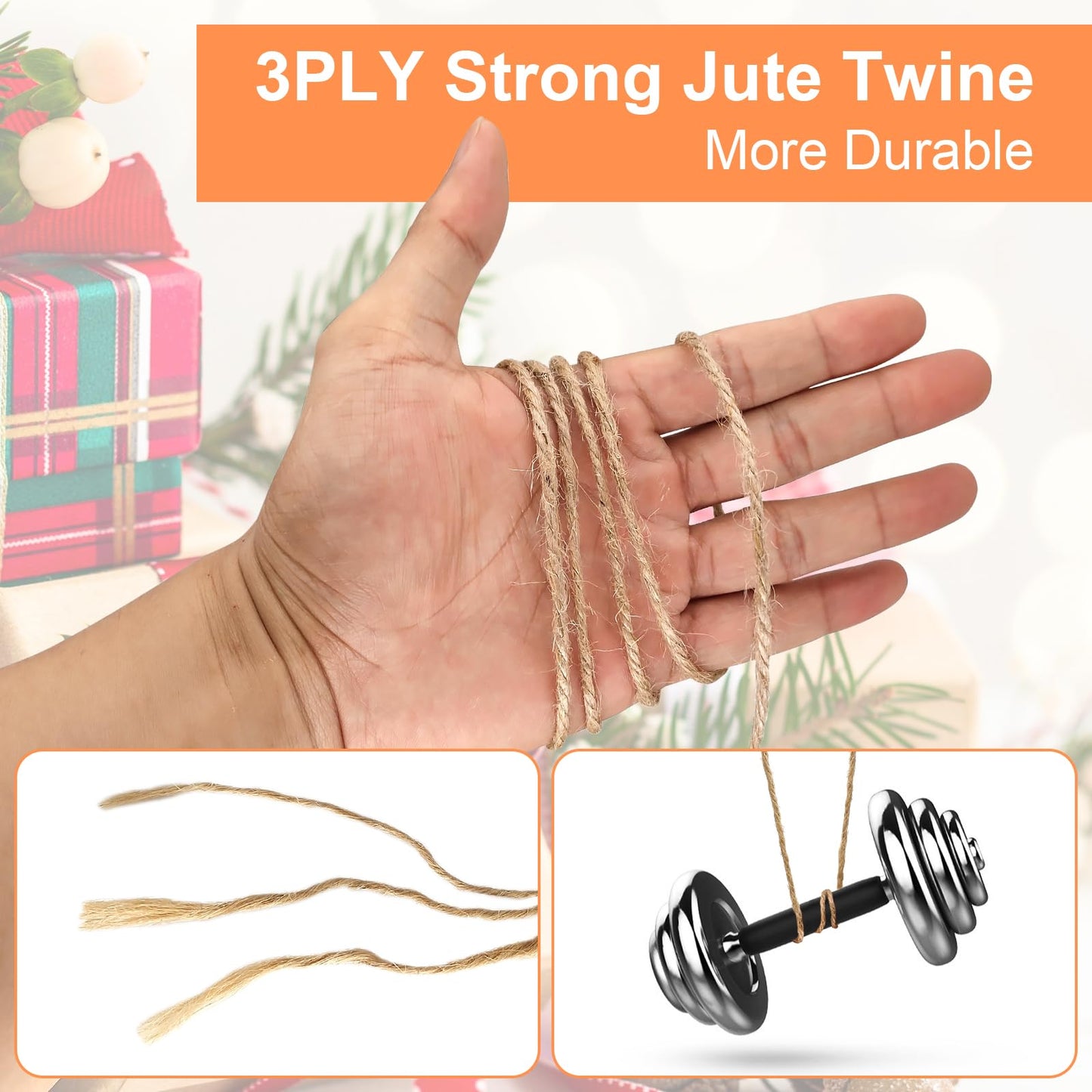 Twine String, 3mm 820FT Jute Rope for Handmade Arts Crafts Gift Wrapping, Burlap String for Gardening Climbing Plant, Hemp Cord for Halloween Christmas Wedding Decoration