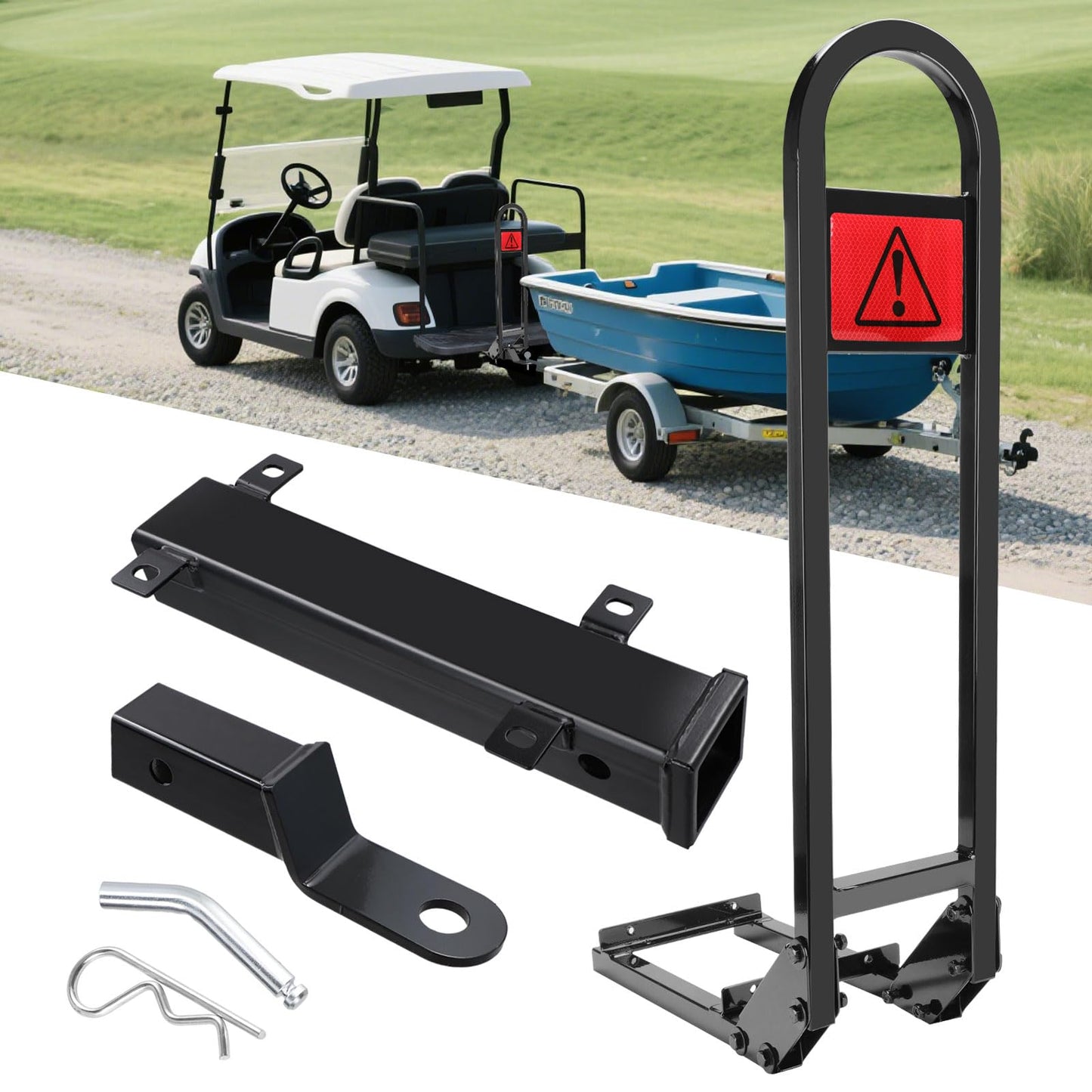 Roykaw Golf Cart Rear Seat Grab Bar & Trailer Hitch with Receiver Assembly Universal Compatible with EZGO Club Car Yamaha, Convenient to Tow and Easy to Instal