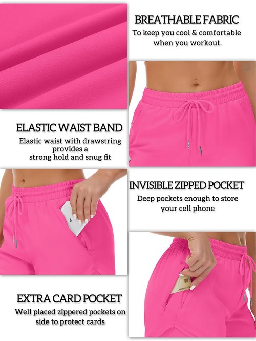Mancreda Women's Running Shorts - Elastic Athletic Gym Shorts with 3 Zipper Pockets | Perfect for Yoga