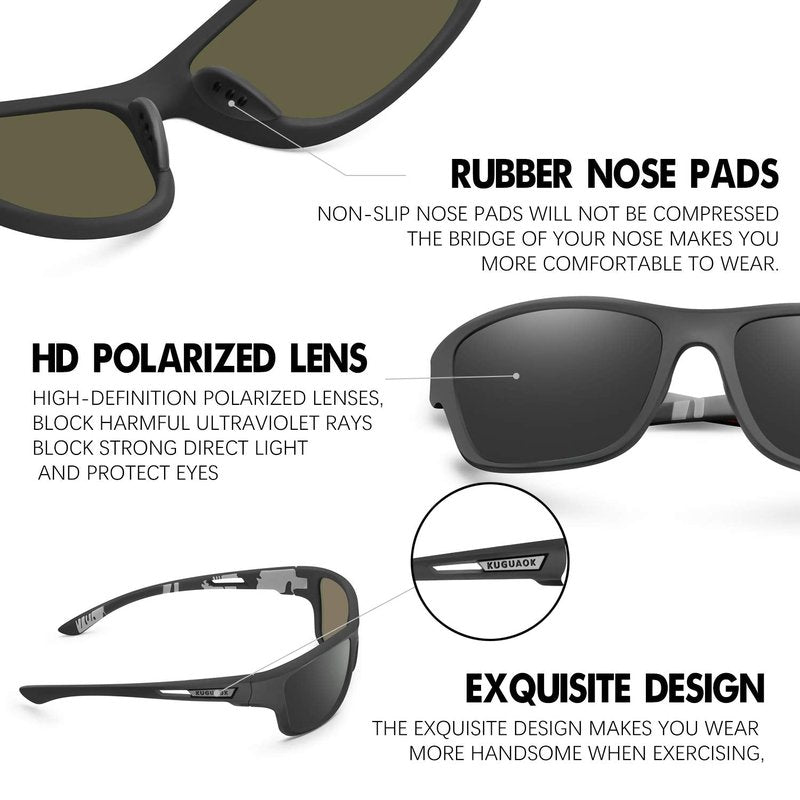 KUGUAOK 3PACK Sports Polarized Sunglasses for Men Fishing Cycling Running Sun Glasses Lightweight Frame UV Protection Goggles