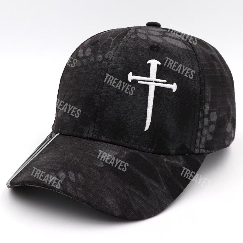 Redeemed 3 Nails Cross Hat with American Flag Christian Hats for Men Women Adjustable Cotton Embroidered Baseball Cap Black