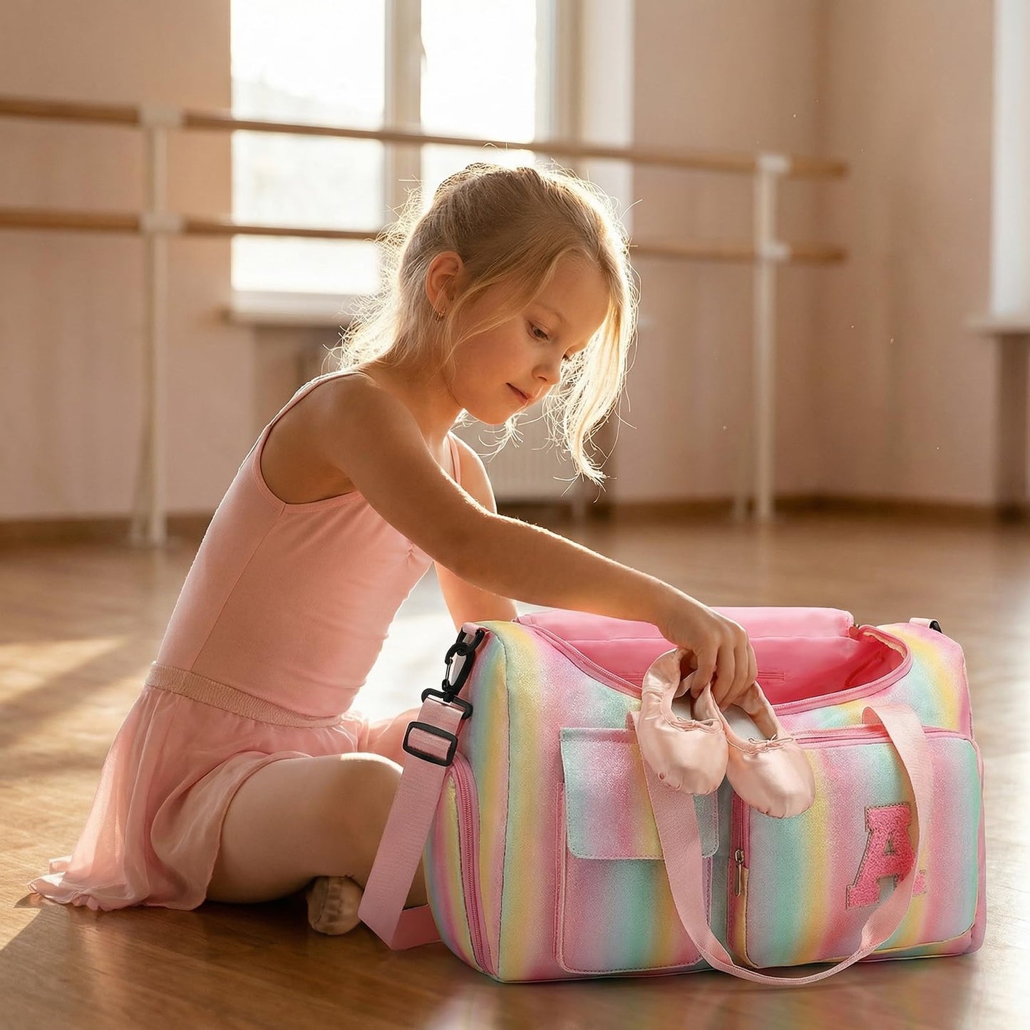 HuiLeo Birthday Gift for Teen Girl Gifts Trendy Stuff, Kids Travel Duffle Bag Girls Initial Gym Bag with Shoes Compartment, Personalized Weekender Bags Pink A