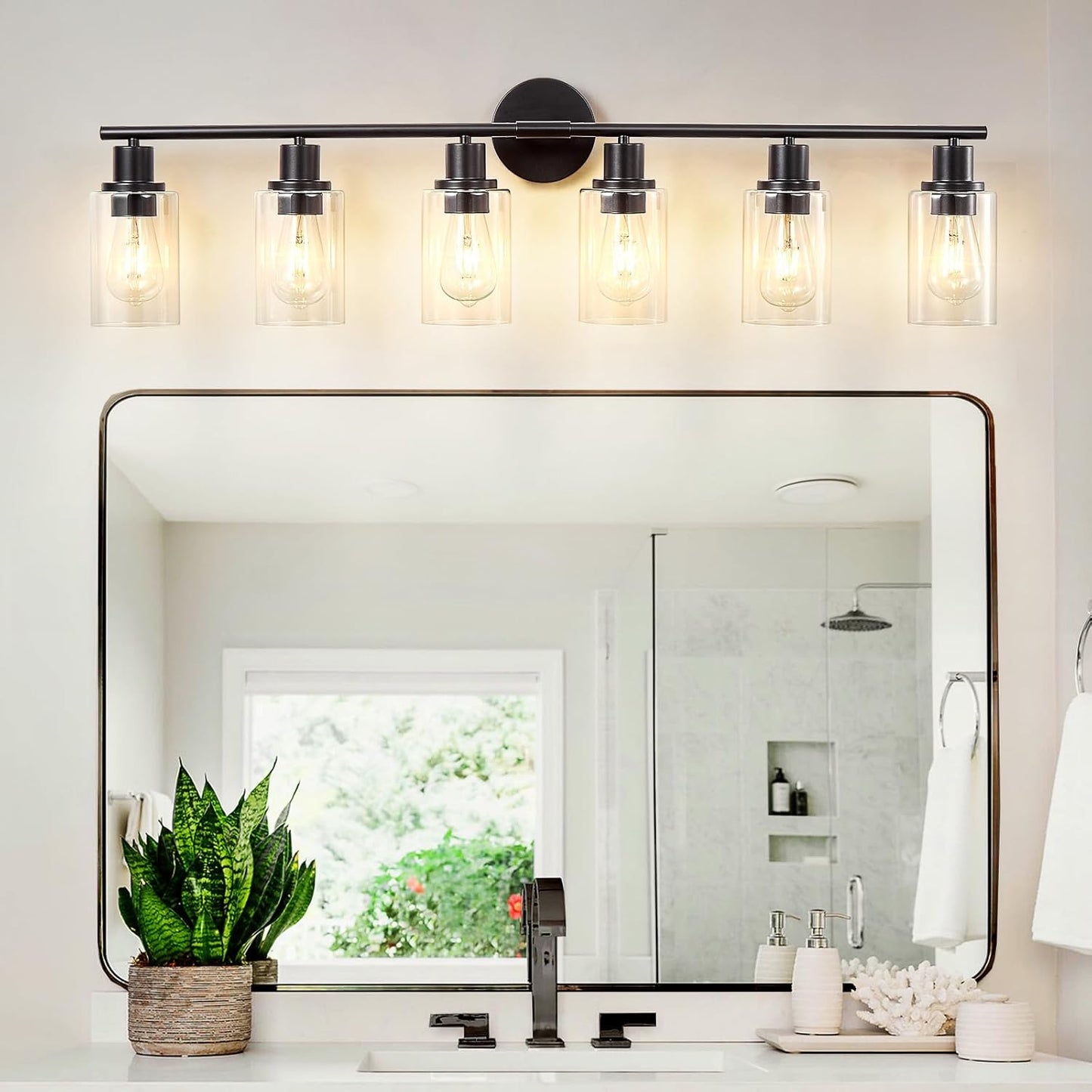 Modern Black 3-Light Bathroom Vanity Light Fixture with Clear Glass Shades - 2 Pack