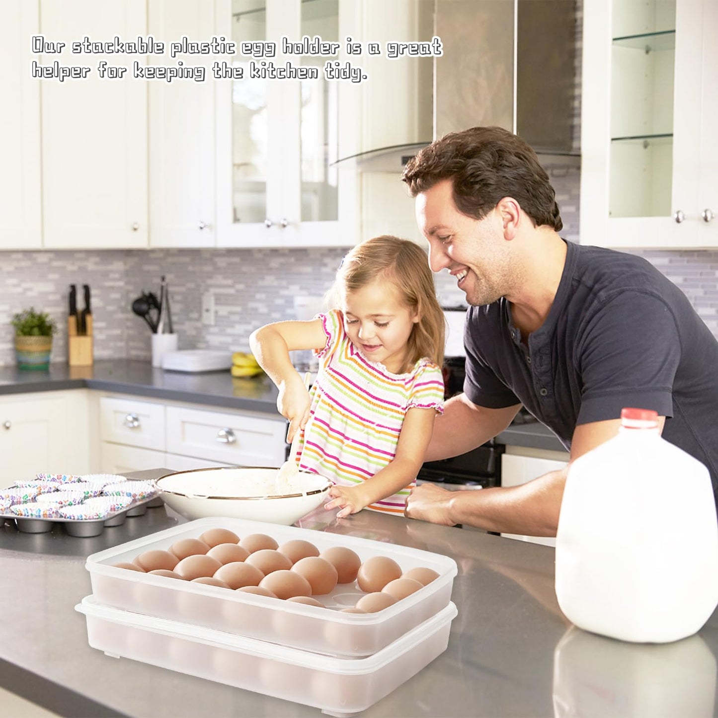 Deviled Egg Containers with Lid, (Set of 2),Stackable Plastic Egg Holder for 48 Eggs,Clear Egg Storage Holder for Fridge,Keep Fresh,Easter,Thanksgiving Party Kitchen Supplies