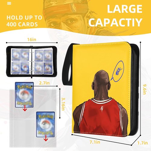 Basketball Sports Card Binder - Portable Waterproof Zipper Holder for 400 Cards | Includes 50 Removable Sleeves