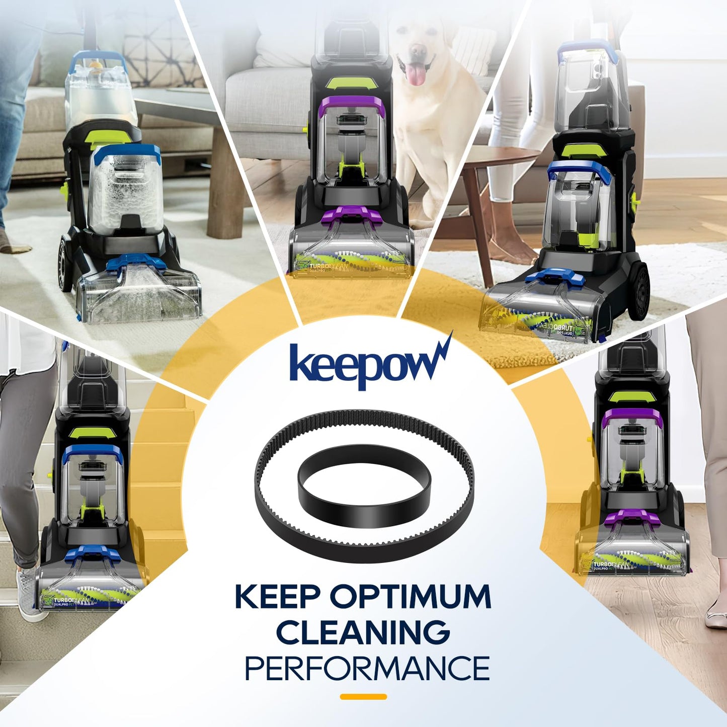KEEPOW Replacement Belts Set for Bissell 3071 PowerForce PowerBrush Pet XL and TurboClean DualPro Pet 3072, 3067, 30673, 3109 Carpet Cleaner, Parts 1626502 & 1626486 (2+2 Pack)