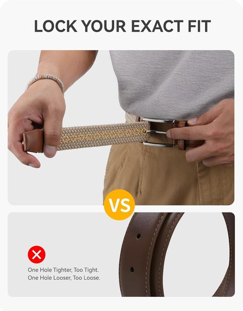 CHAOREN Stretch Belt for Men - 2 Pack of 1 3/8" Braided Golf Belts - Casual Elastic for Pants & Jeans