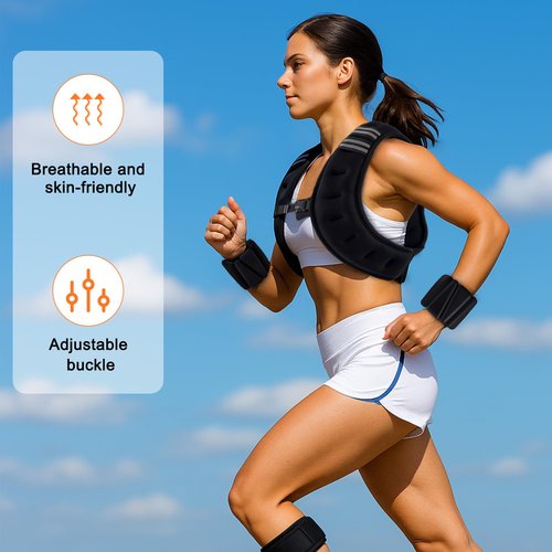 Arrowbash Weighted Vest, 6 lb Weight Vest with Reflective Stripe, 2 Pair of 1 lb Wrist & Ankle Weights Set for Men Women Adjustable for Workout, Strength Training, Running, Fitness, Muscle Building