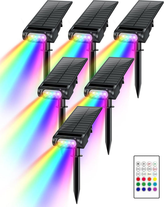 RGB Solar Spot Lights for Halloween - 12 Color Modes, Waterproof IP67, Remote Control, 4-Pack for Yard & Garden