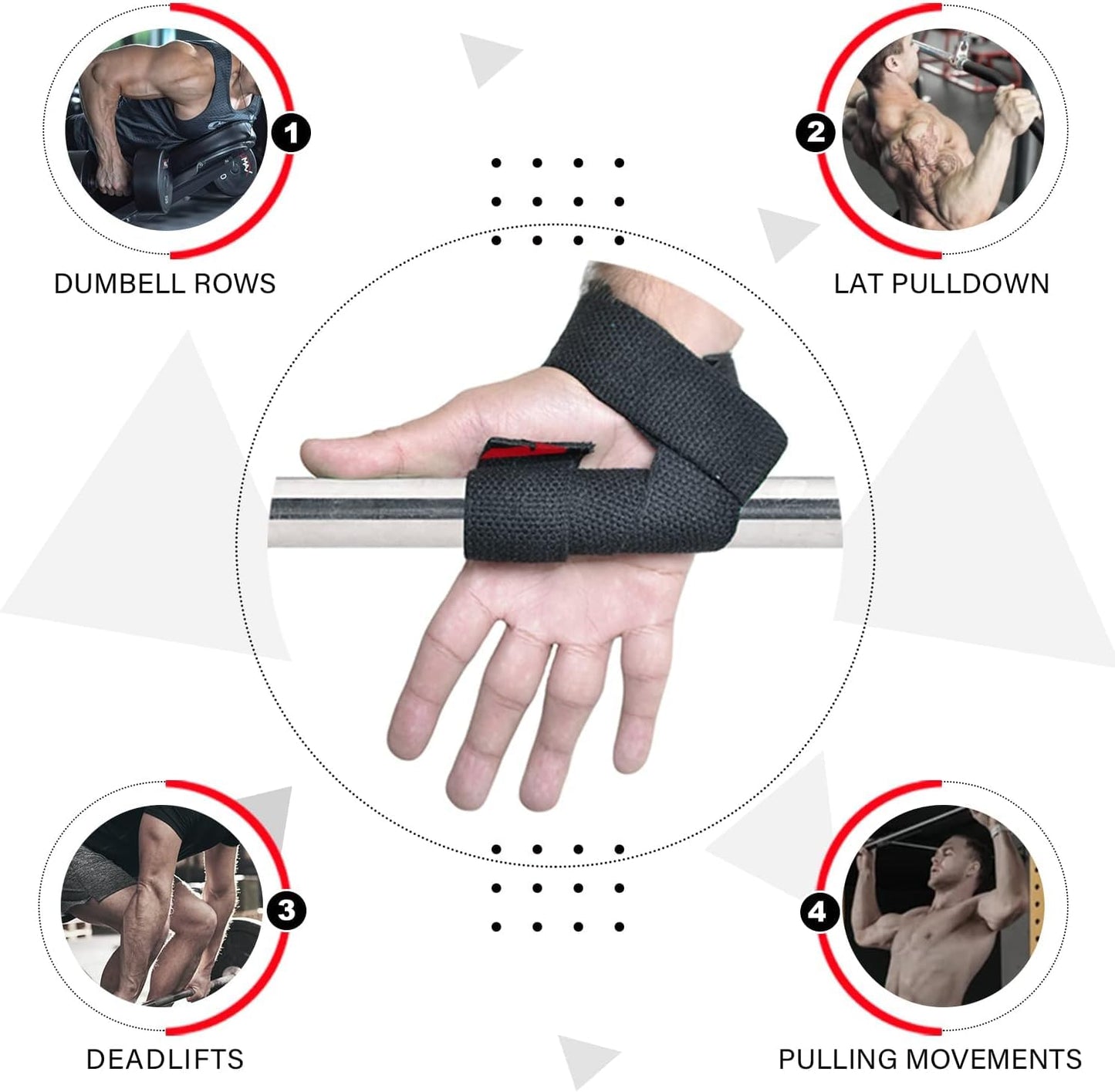 AQF Weight Lifting Straps Neoprene Padded Wrist Support, Crossfit Training Hand Bar Straps Bodybuilding Powerlifting Fitness Exercise Grips (Black Gel Grip)