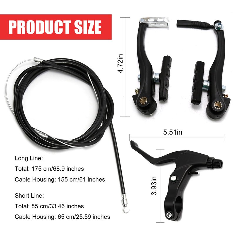 UOIENRT Complete Bike Brake Set Includes Callipers Levers Cables Black, Bicycle Front and Rear Brake Cable, Aluminum Alloy Brake Handlebars and V Bike Brake Kit