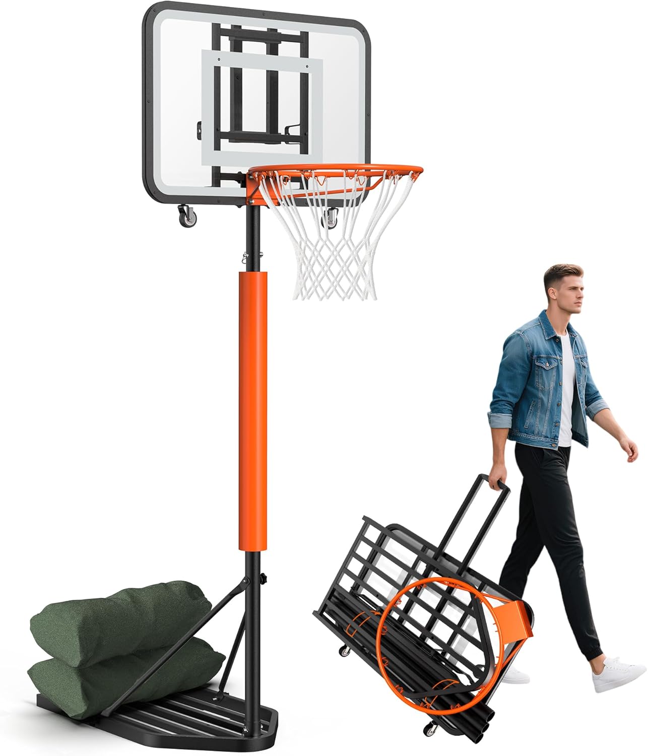 Skiennix Basketball Hoop - Adjustable 7.1-8.9ft Portable Goal for Kids & Adults | 33-Inch Shatterproof Backboard