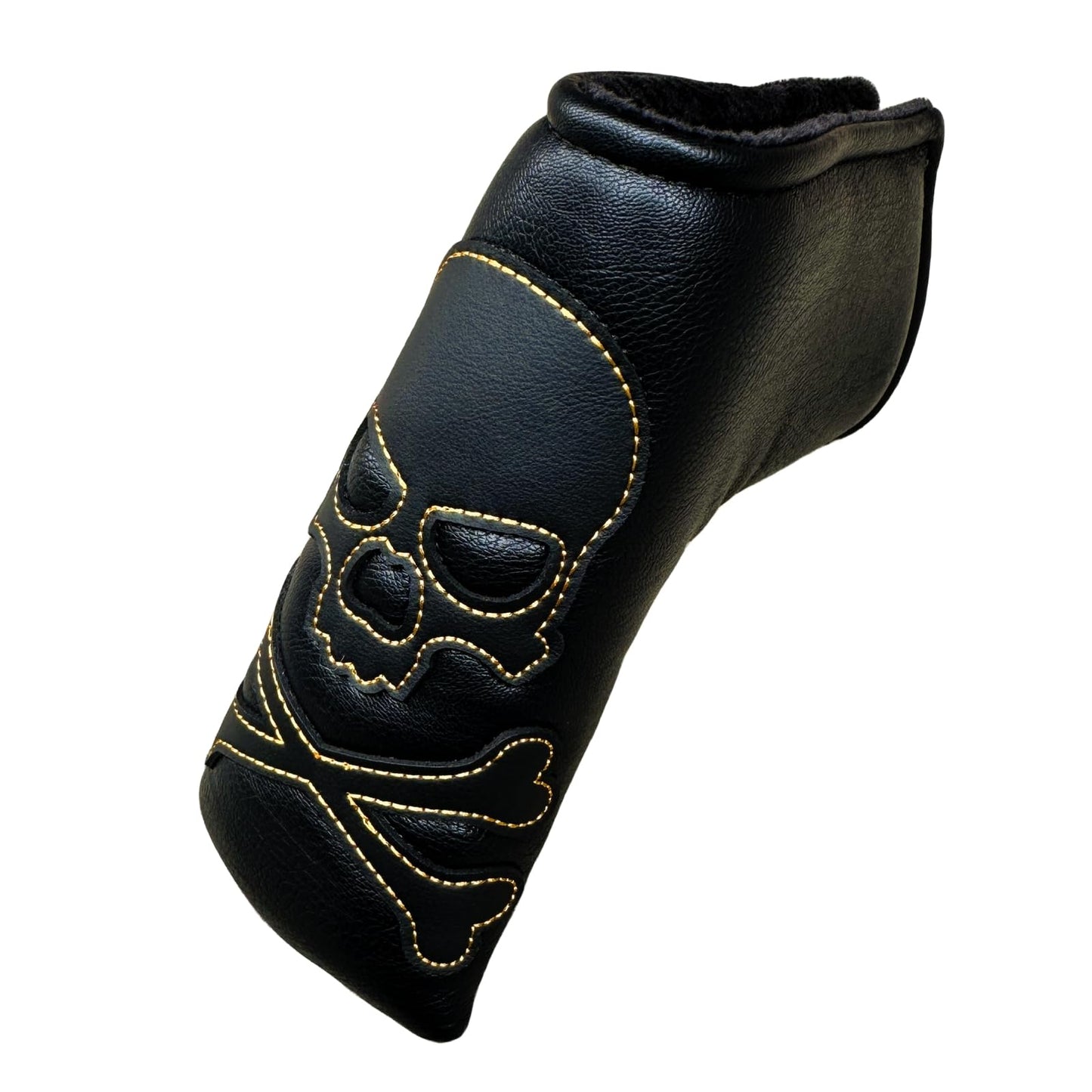 Skull Magnetic Golf Putter Cover Headcover Blade Putter Head Cover in Black with Gold Stitching Skeleton Putter Headcovers