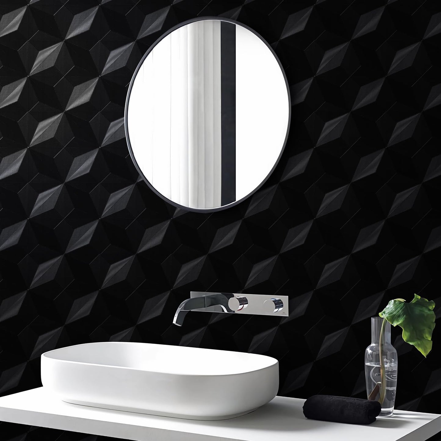Cismmy 3D Peel and Stick Wallpaper Black Contact Paper 15.7'' X 118'' Wall Paper Renter Friendly Wallpaper SOR Cabinets and Drawers Removable Vinyl Wrap Modern Geometric Wallpaper Self Adhesive