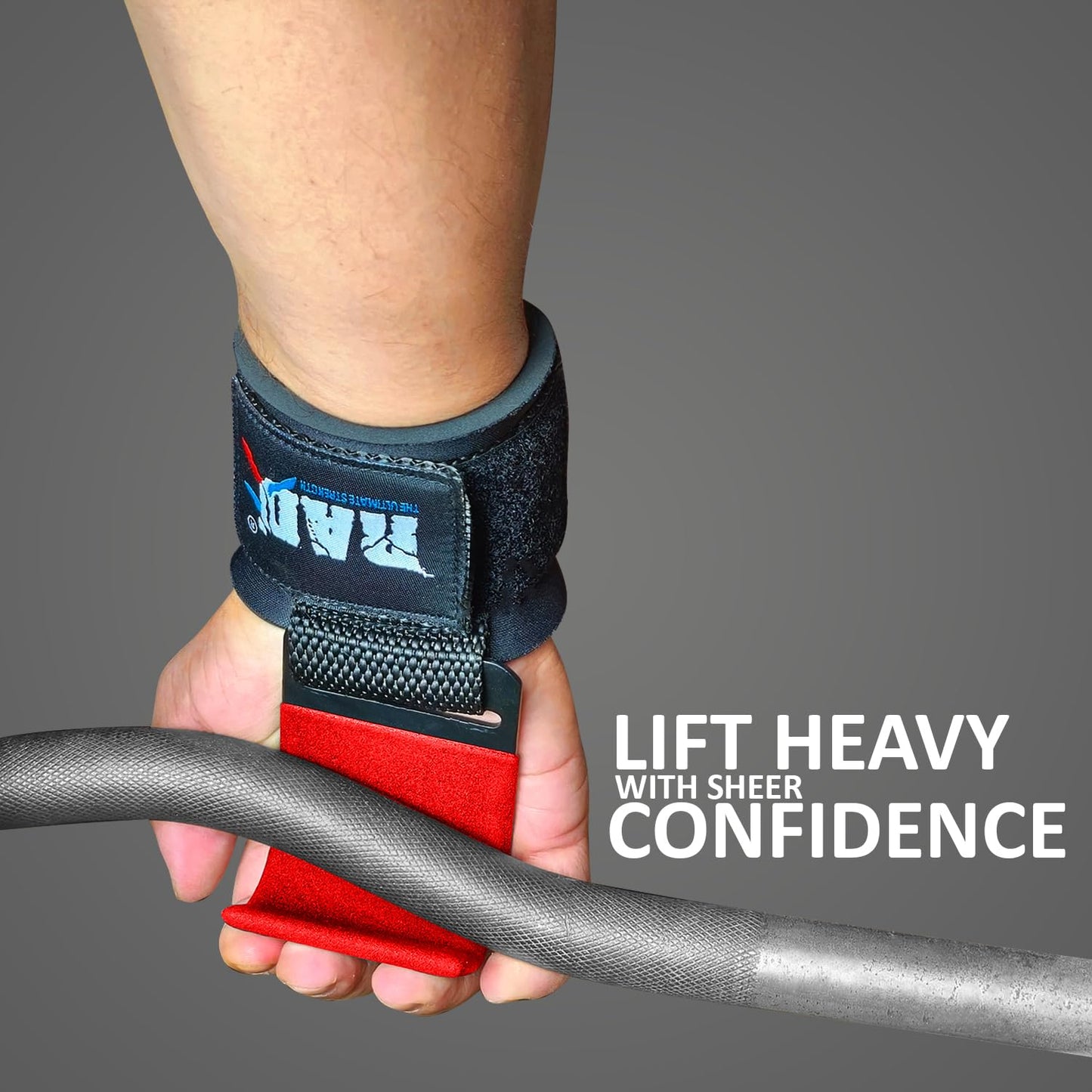 RAD Weight Lifting Hooks for Men & Women – Heavy Duty Gym Hooks with Thick Wrist Padding – Lifting Straps with Hooks for Deadlifts, Pull-Ups, Rows & Powerlifting – Red (Pair)