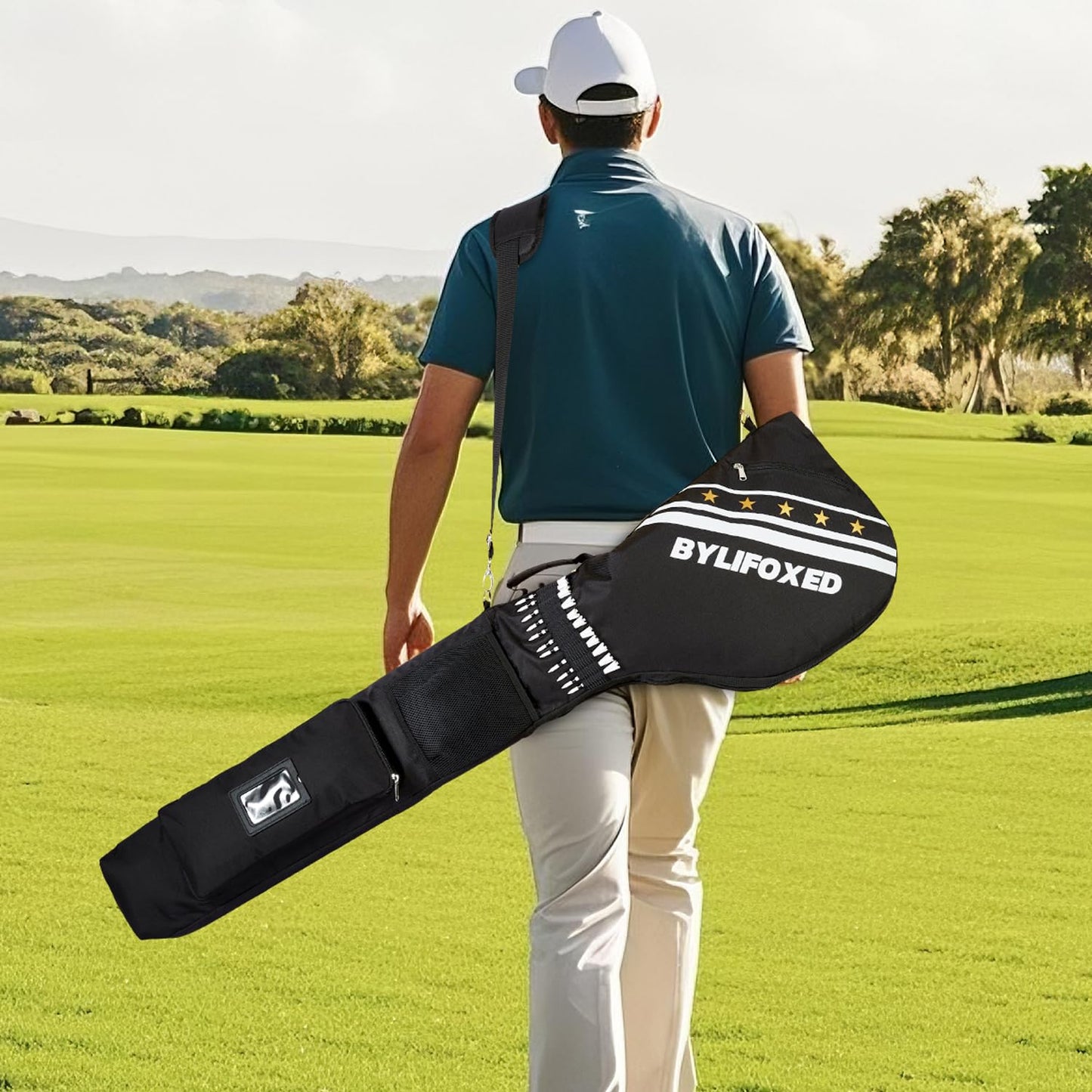 BYLIFOXED Par 3 Golf Carry Bag for Short Game,Sunday Golf Bag for Men,Small Golf Bag with Thick Foam Protection,Fit Up to 5-8 Clubs (Black)