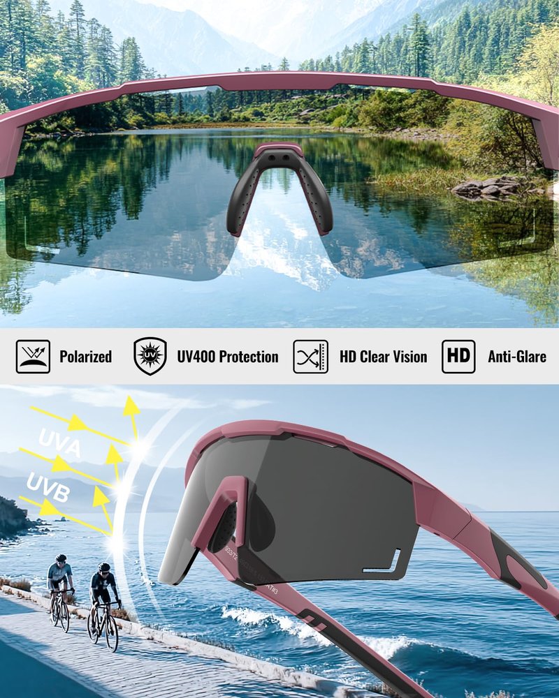 Pluxmooc Polarized Running Sunglasses for Women Men, Sports Sun Glasses for Cycling Baseball Golf Hiking Pickleball UV400 Protection (VK933/T2 Purple)