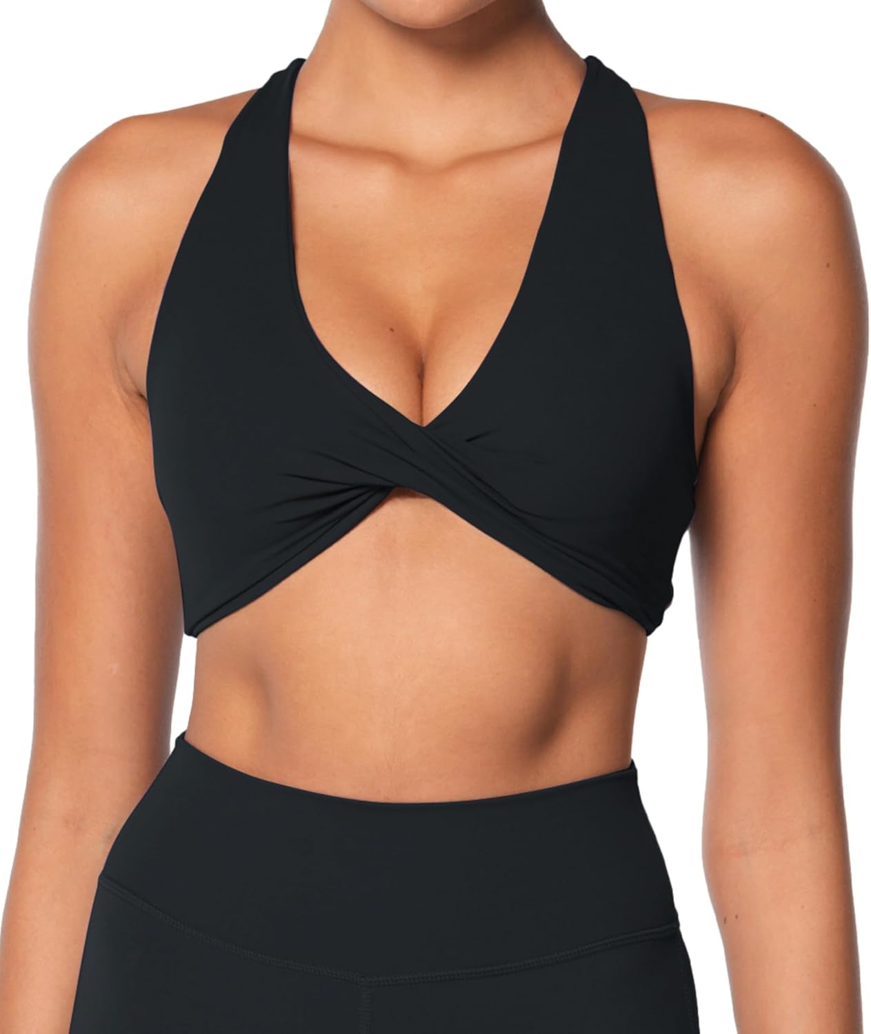 Sunzel Women's Sports Bra - Criss Cross Back Yoga Crop Top with Removable Pads | Wirefree Padded V Neck