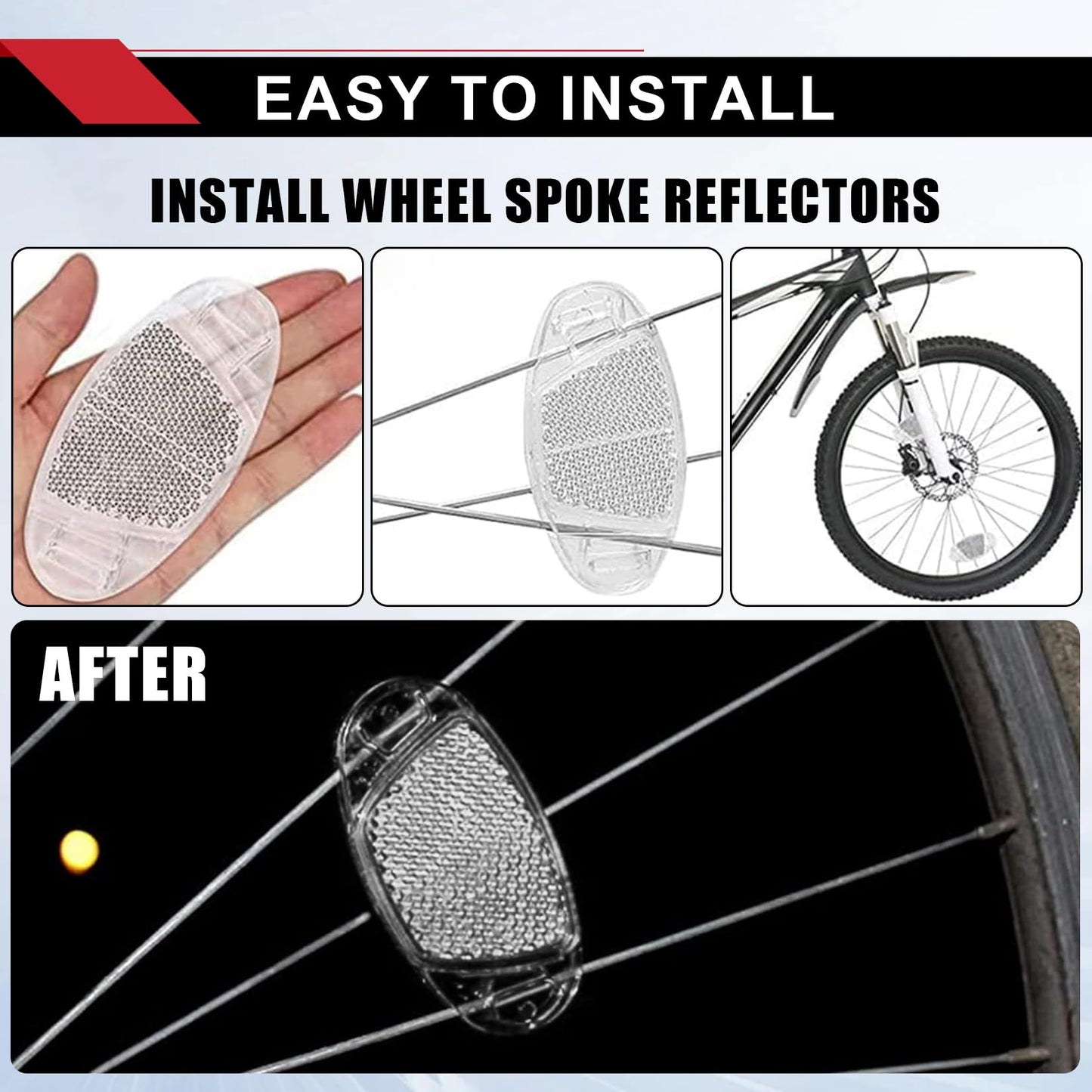 PSLER 8-Piece Bike Reflector Kit for Night Riding, Front and Rear Bicycle Safety Lights, Reflectors for Handlebar & Seatpost & Wheel Spoke, Cycling Warning Reflectors for Bike Road Safety