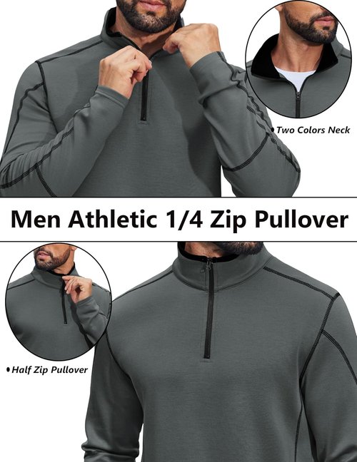 COOFANDY Men's Athletic Quarter Zip Pullover - Long Sleeve Running Shirt for Fall Workouts | Comfortable Fit